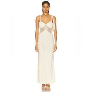 Staud Tara Knitted Cotton Beige Cream Maxi Dress Sz XL